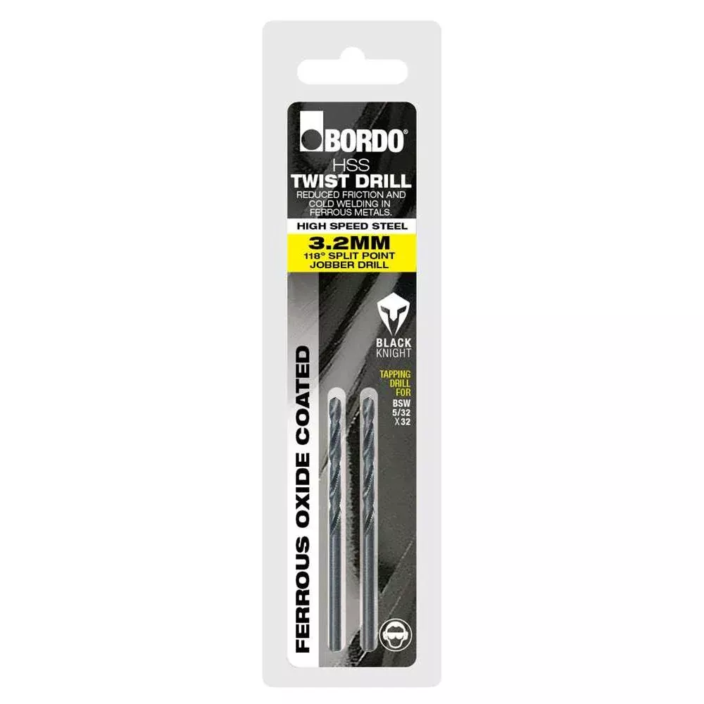 3.20mm Black HSS Jobber - 2Pk Clam | Shop Now