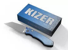 (Arriving in November) Christmas-Winter Exclusive Kizer Wharning Folding Knife Blue Crystalized Textured Titanium Handle Satin Elmax Sheepsfoot Ki3738E6