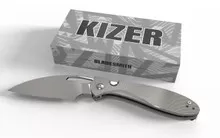 (Coming in Nov) Exclusive Kizer Masu Folding Knife Textured Titanium Handle Elmax Satin Blade Ki3697E1