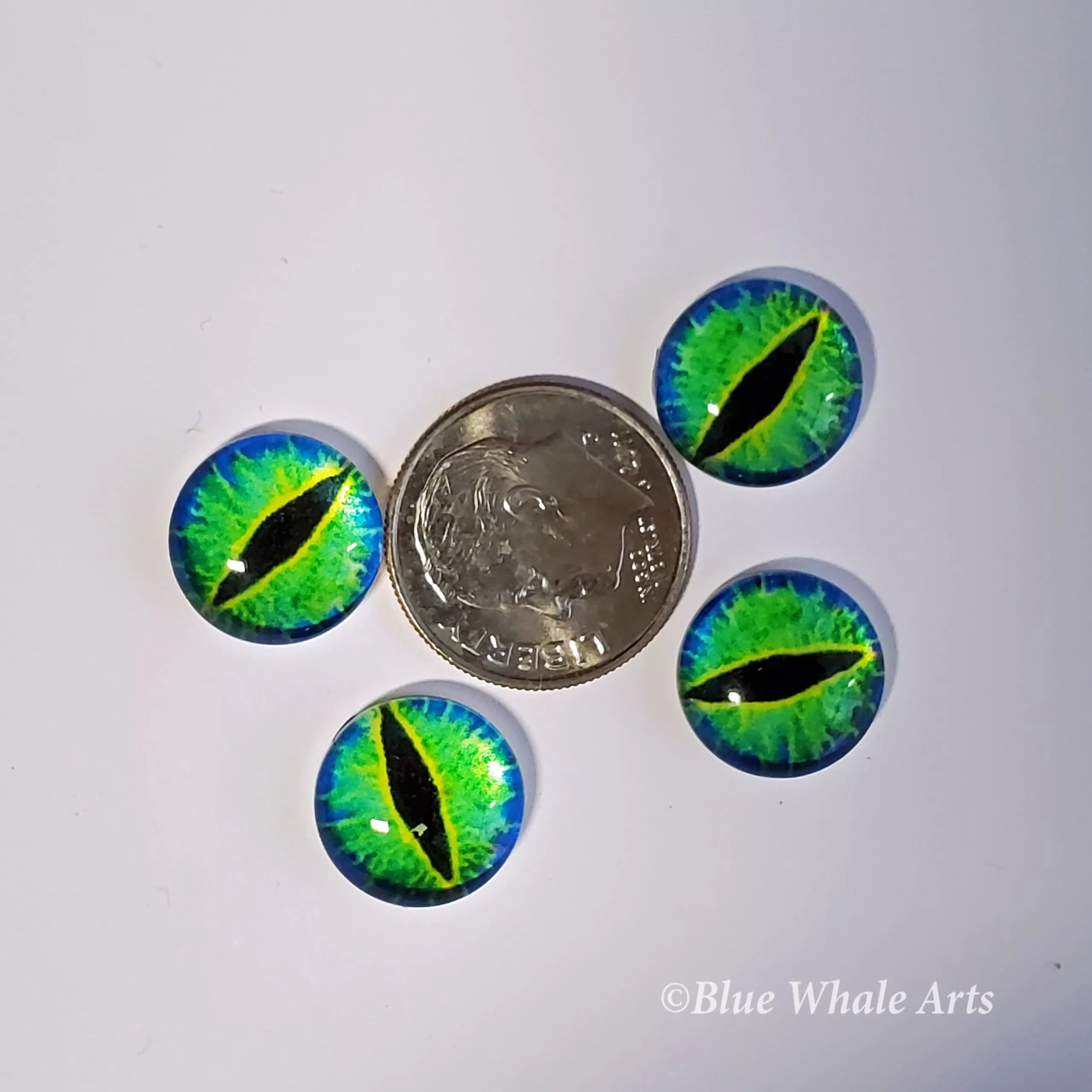 Eye Half Round/Dome Dragon Eye Spring Green 12x4mm 2 Pair