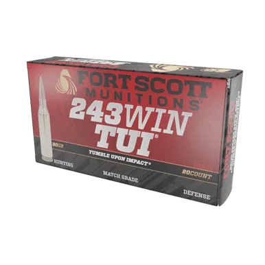 Fort Scott Munitions 243 WIN Tumble Upon Impact (TUI) - 80gr Solid Copper Spun, 20 Rounds per Box