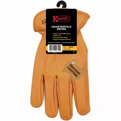 Full Grain Leather Buffalo Driver Gloves, Rust Color, Men's L