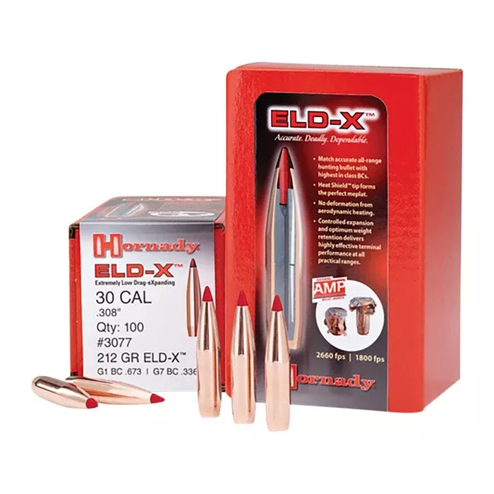 HORNADY ELD-X 6MM (0.243″) POLYMER TIP BOATTAIL BULLETS