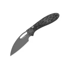 (Off Center) ReturnedKizer Masu Folding Knife Gray/Black Vortex Pattern Micarta Handle 14C28N Plain Edge Gray PVD Finish V3697A2