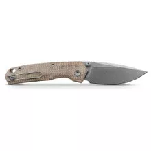 (Off Centered) Open Box/Returned Vosteed Psyop Folding Knife Natural Norplex UltreX™ Micarta Handle S35VN Drop Point Plain Edge Stonewash Finish A2229