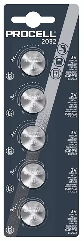 Procell Lithium Coin CR2032 3 V Primary Battery PC2032 5 Pk