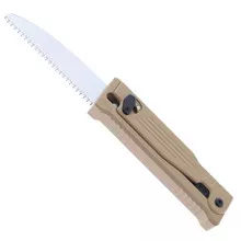 Reate Exo Performance Gravity Knife Tan Stripe pattern Double Blade Nitro-V Stonewashed Plain Edge Satin Serrated