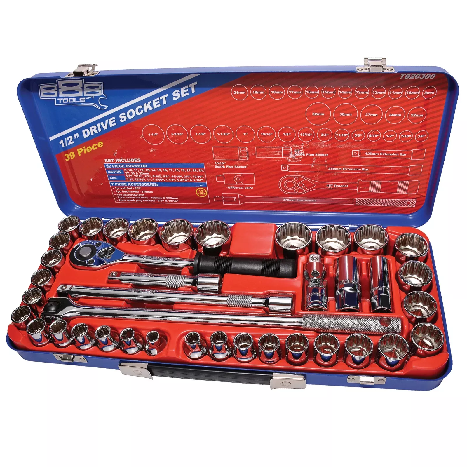 Socket Set - 888 1/2"dr 12Pt Metric/Sae 39pc | Professional | T820300