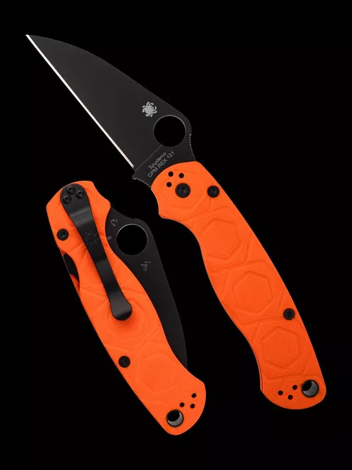 **SOLD OUT** Spyderco Para Military 2 - 3.45" CPM-REX 121 Black ZrOC Blade Finish Wharncliffe Blade - HEX Pattern Orange G-10 Scales - CUTLERY SHOPPE EXCLUSIVE - C81GPWCORRX121BK2