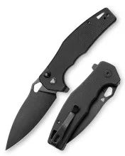 (StiffFlipper Tab) Open Box/Returned Trivisa Corvus-04B Button Lock Folding Knife Black Micarta Handle 14C28N Plain Black Blade TY20-BM-14 Product