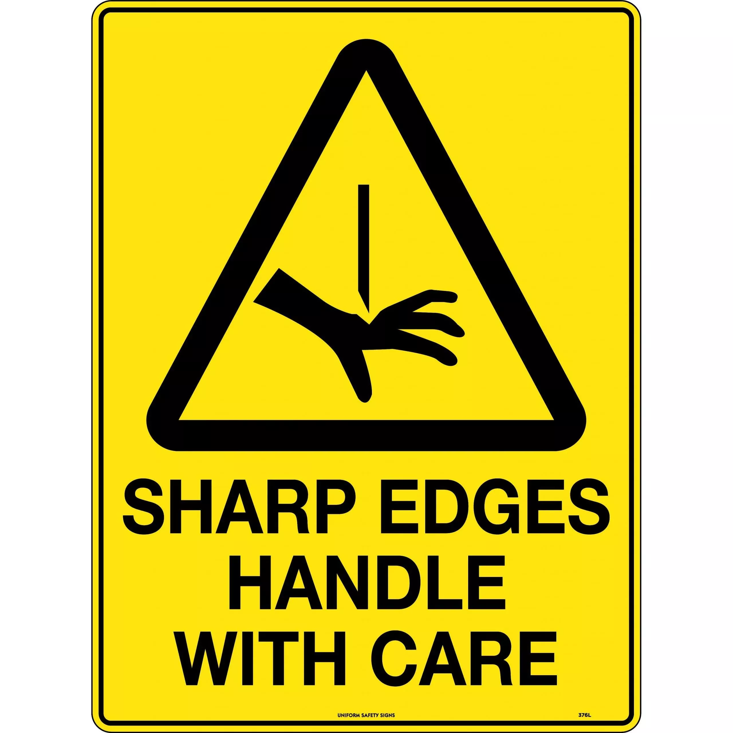 Uniform Safety Signs Caution Sharp Edges Handle with Care Sign 376MP